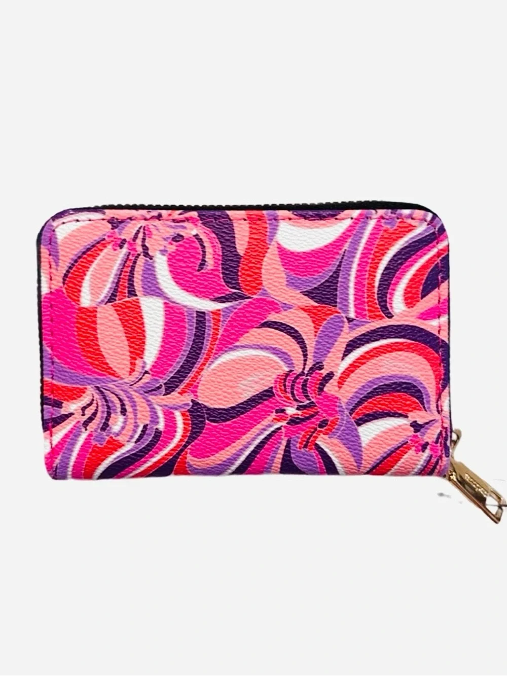 TRINA TURK ~ Multicolor Pink and Purple Swirl Wallet w/Silver-Toned Hardware